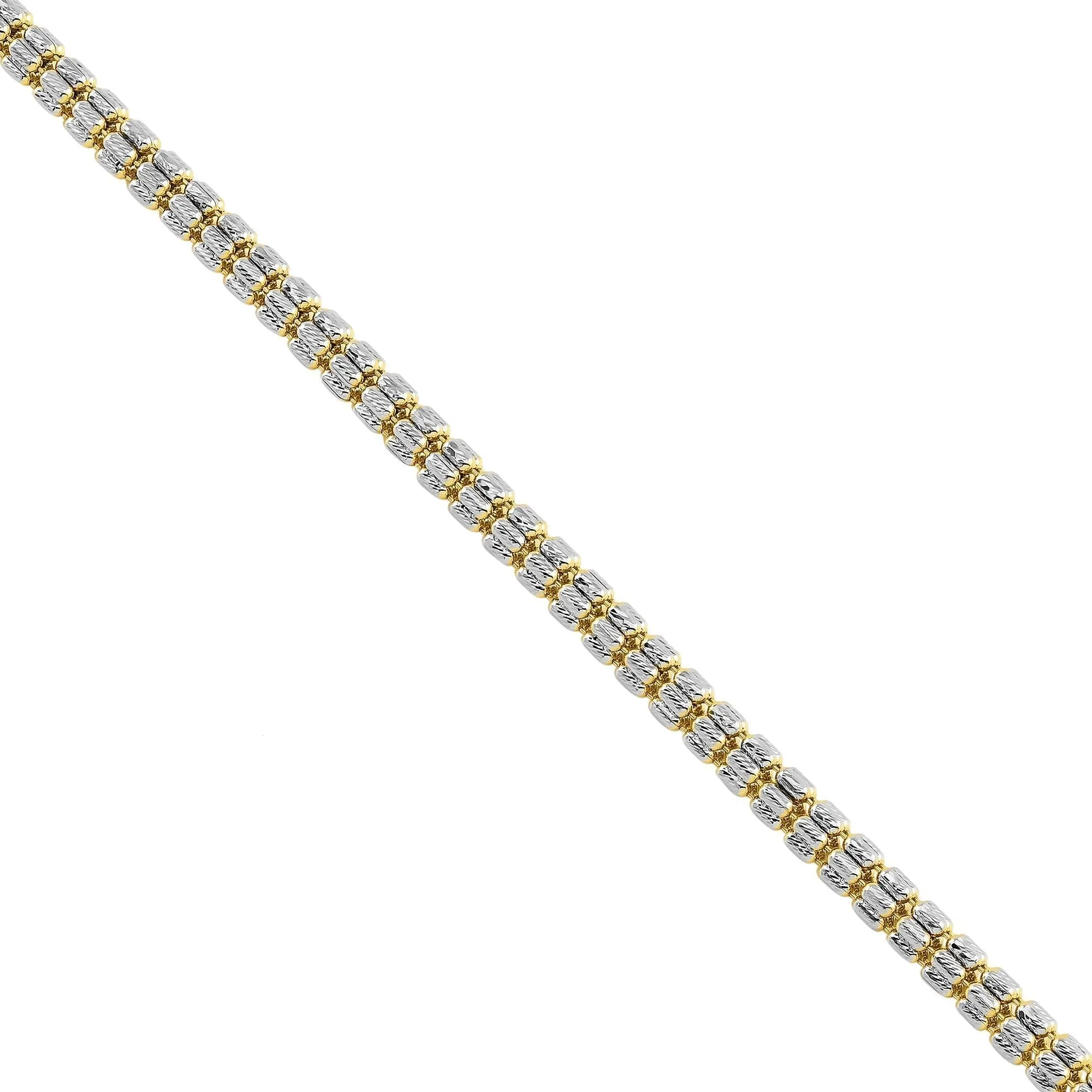 10k Two Tone Gold Six Bead Diamond Cut Link Chain 4 mm