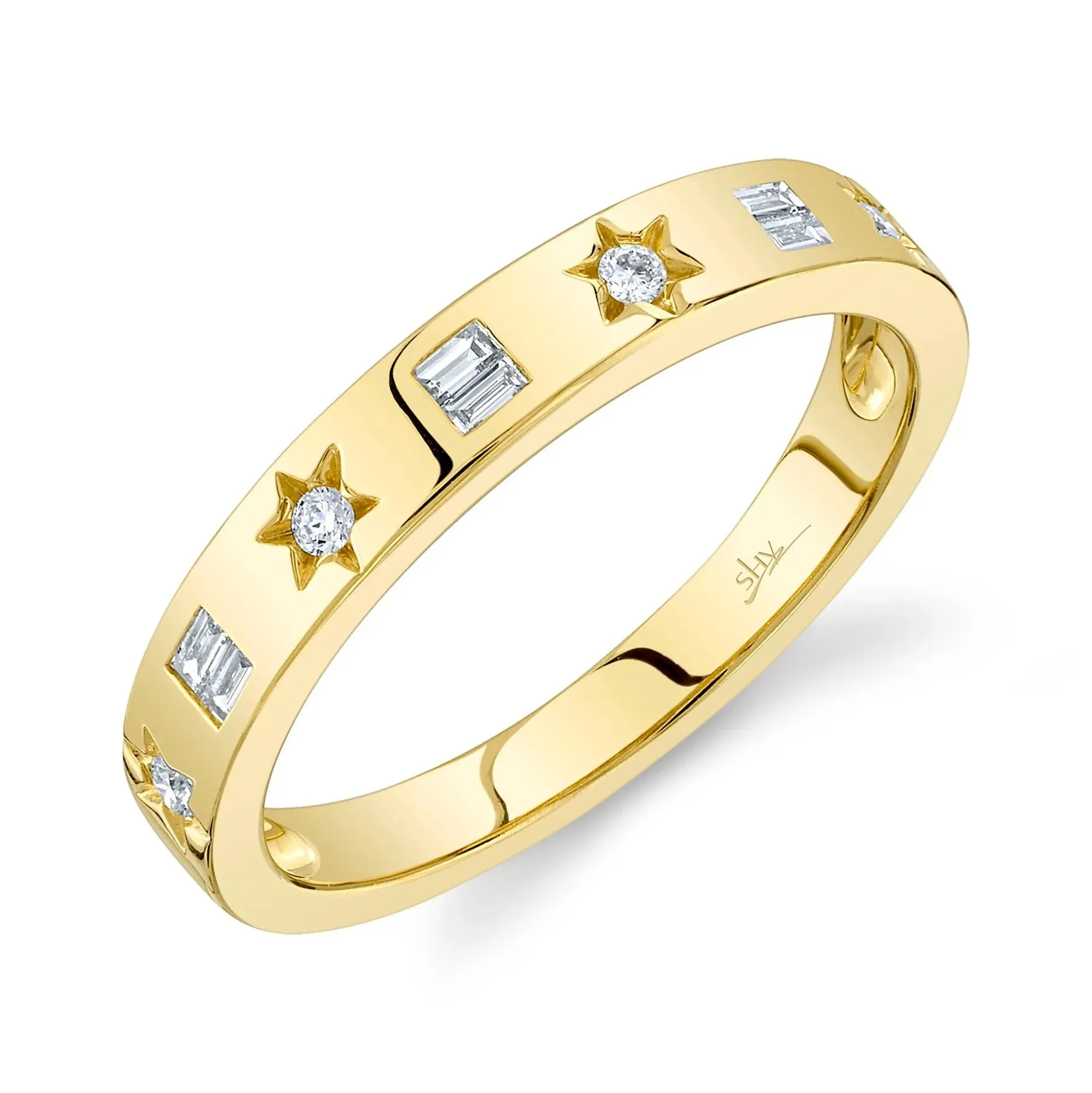 14KY 0.15CT DIAMOND BAGUETTE STAR BAND