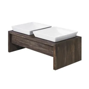 Artisan Rubberwood Double Elevated Dog Bowl Feeder — Walnut