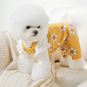 Autumn and winter new puppy clothes sunflower suspenders four-legged overalls