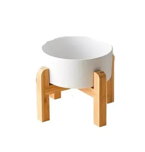 Ceramic and Wood Elevated Pet Feeder for Dogs