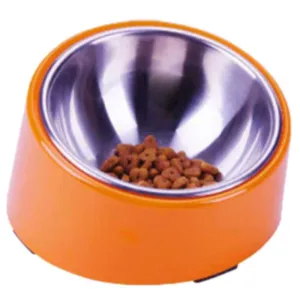 Goofy Tails Slanted Bowl for Dogs Stainless Steel and Melamine Dog Bowl with Rubber Antiskid Base (Orange)