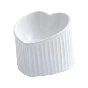 Heart-Shaped Tilted Ceramic Elevated Cat Bowl – Anti-Slip Handmade Pet Feeder
