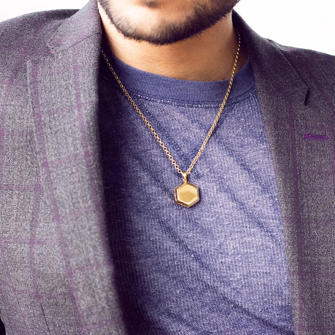 Men's Hexagon Locket Necklace | Rose Gold