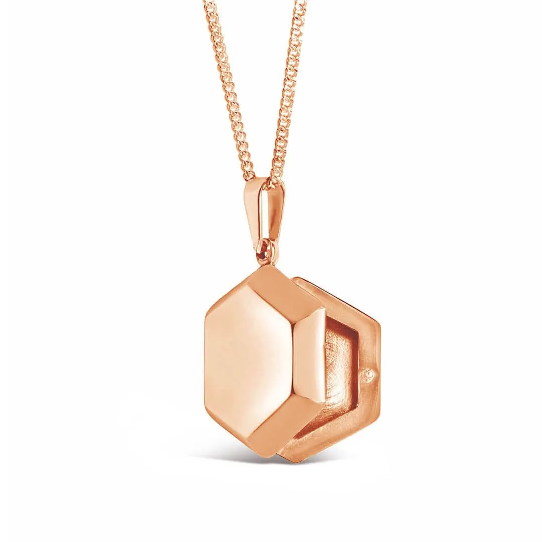 Men's Hexagon Locket Necklace | Rose Gold