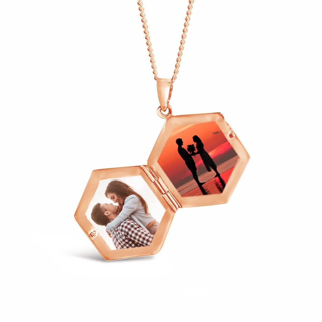 Men's Hexagon Locket Necklace | Rose Gold