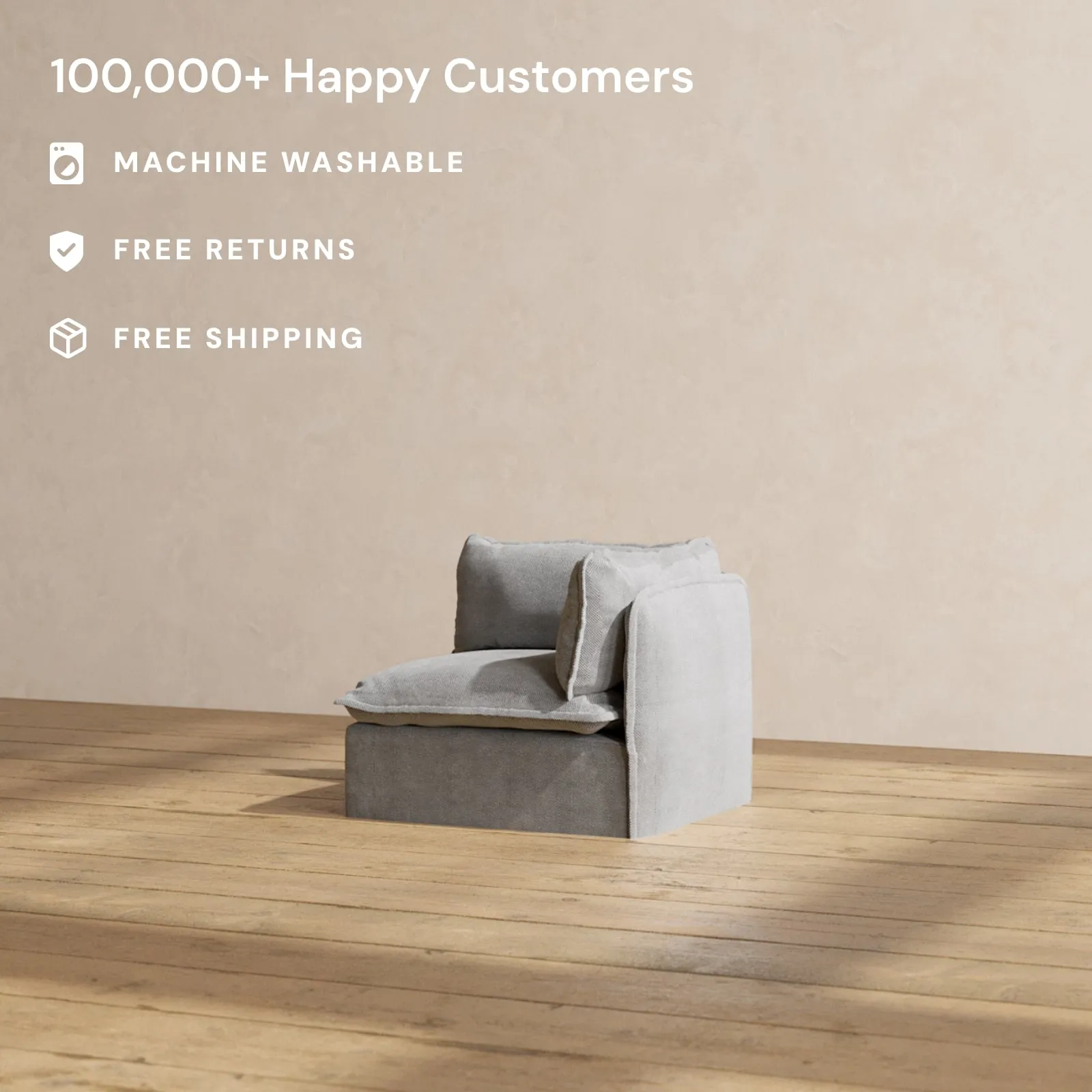 Modular Washable End Chair - Right in Ash | Memorix  Seat | Cloud Pillow