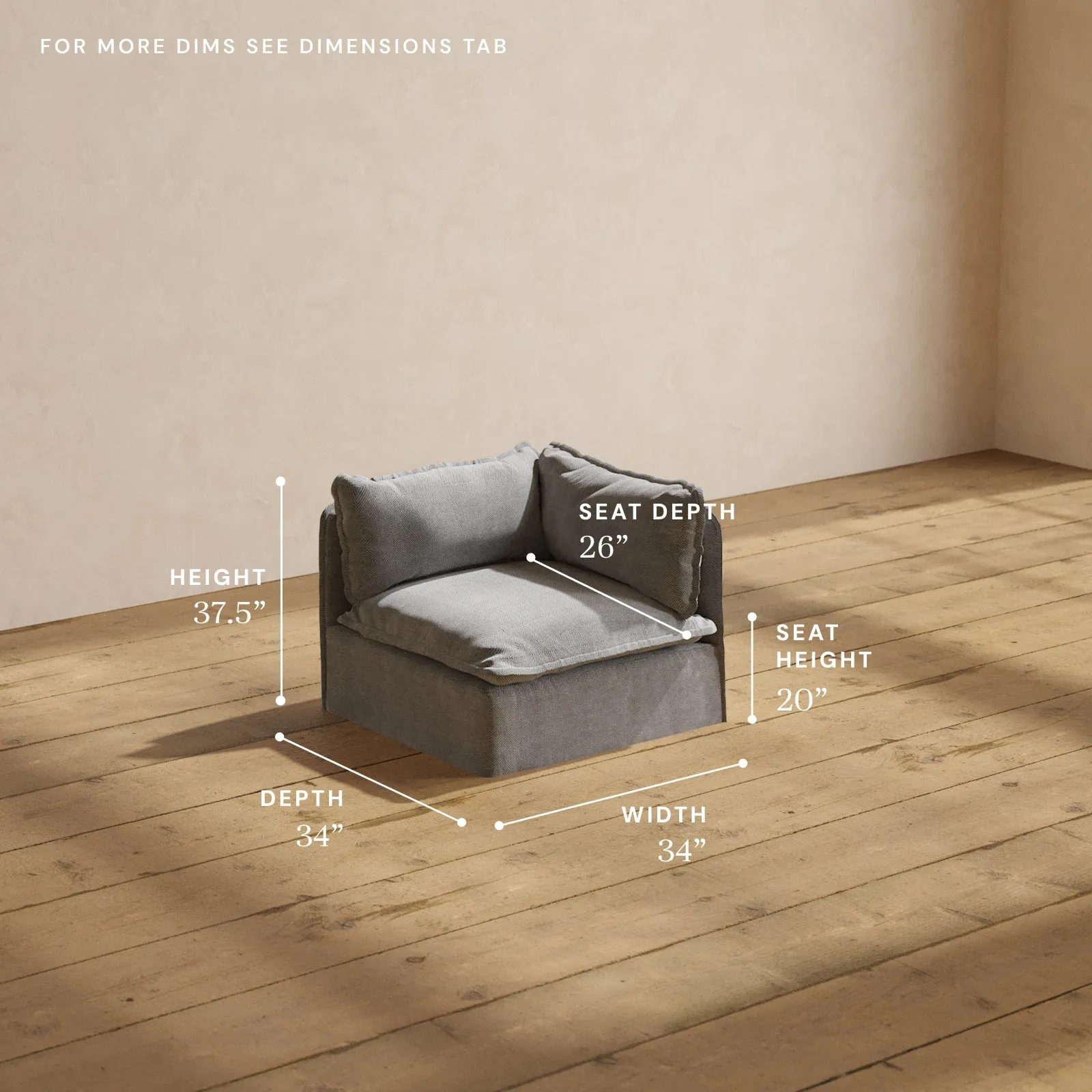 Modular Washable End Chair - Right in Ash | Memorix  Seat | Cloud Pillow