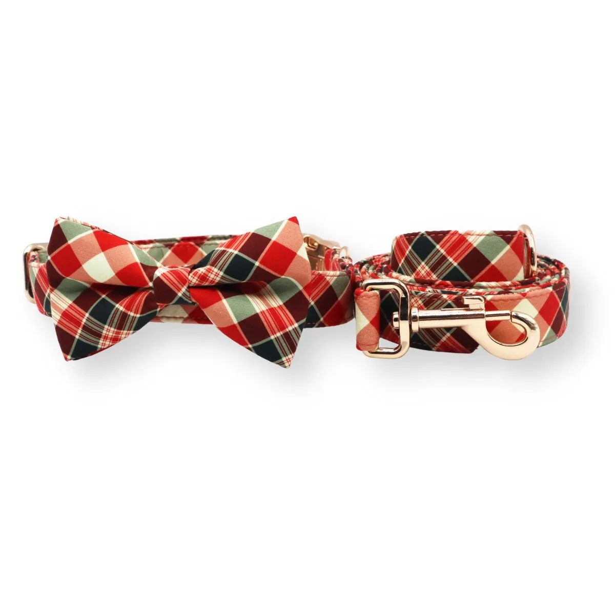 Noel Plaid Bowtie Unbreakable Collar™ & Leash Set